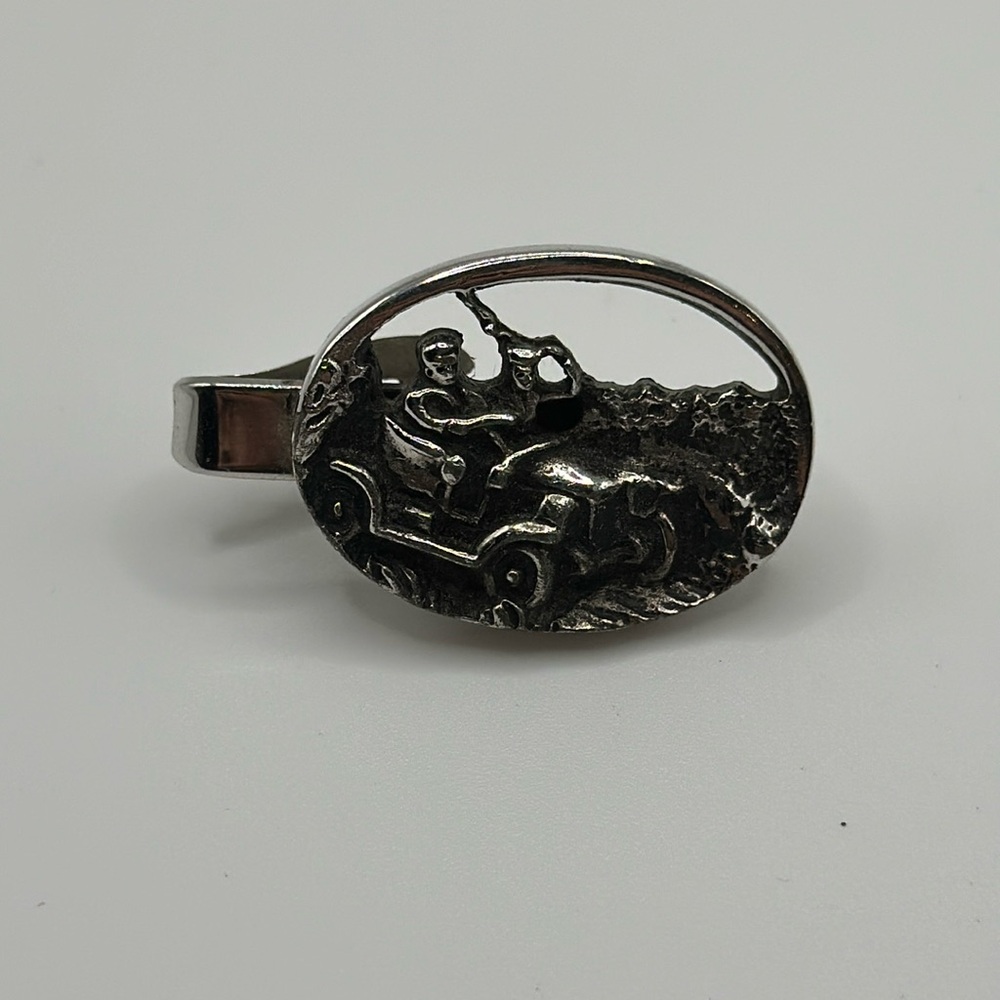 Antique Car Joyride Tie Clip Bar Silver Tone Vintage Men's Jewelry Nice Design